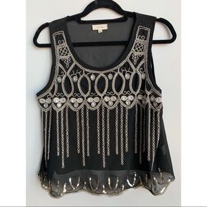 Freeway Sheer Sequin Embellished Beaded Sleeveless Top Large Like New